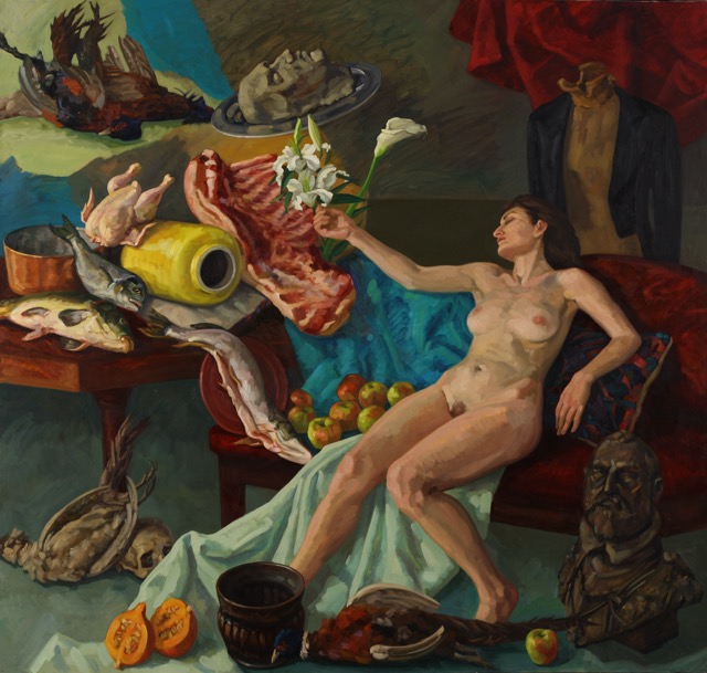 The Uncorrupted Head of Brân; oil on canvas, 200 x 215 cm, 2012