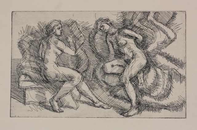 Annunciation; etching, 12 x 20 cm, 2017