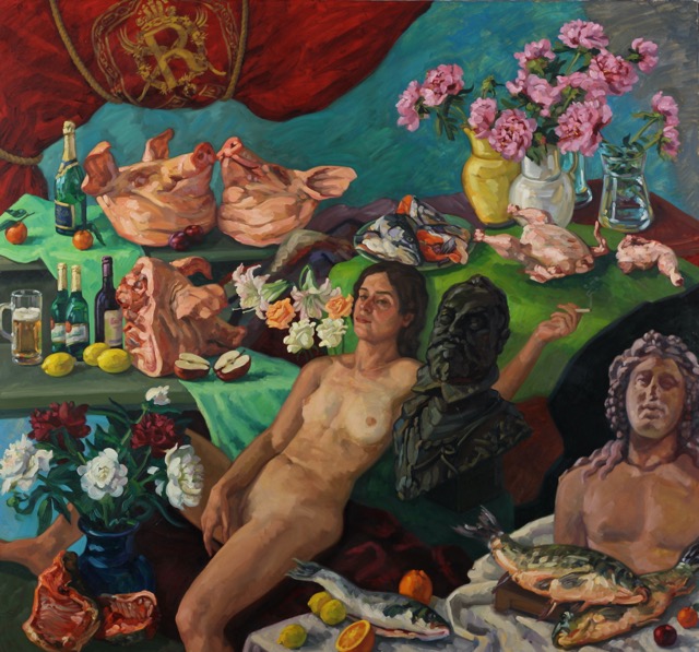 Minerva & Bacchus; oil on canvas, 200 x 215 cm, 2010