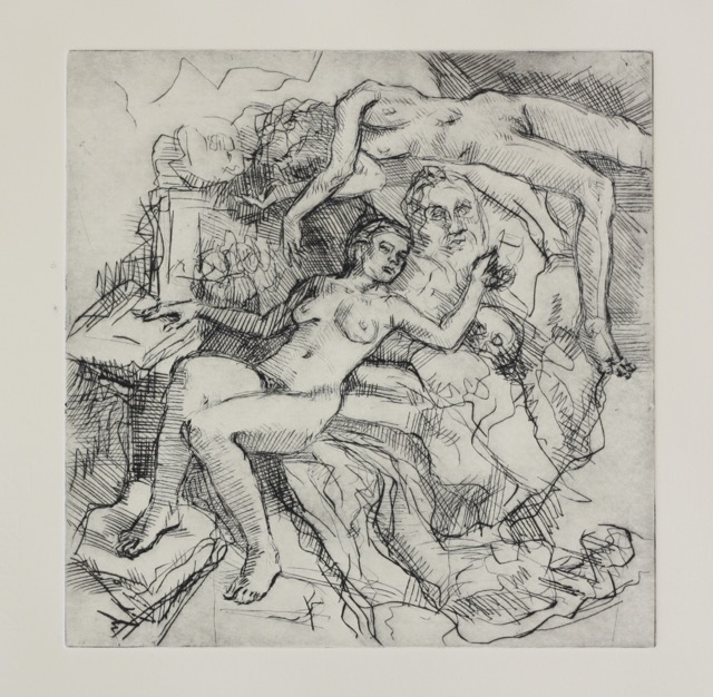 Bacchantes; drypoint, 25 x 25 cm, 2014